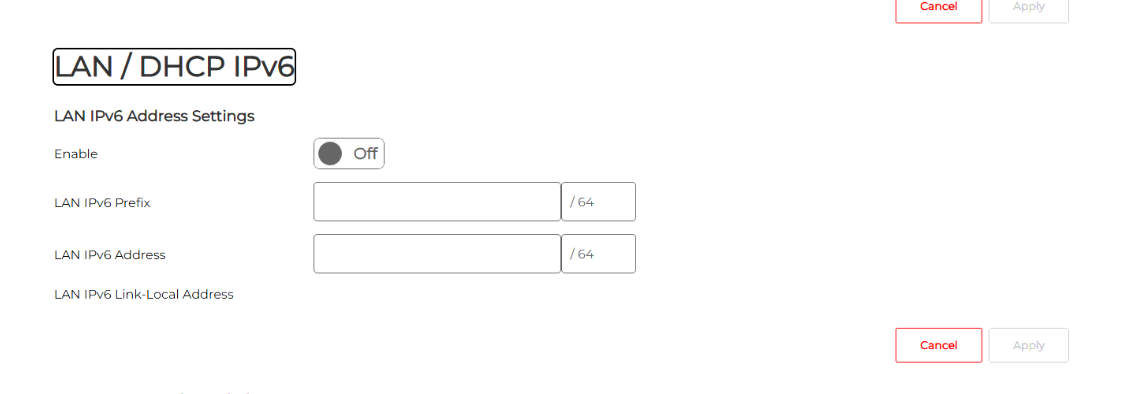 LAN / DHCP IPv6 settings with Enable switched off