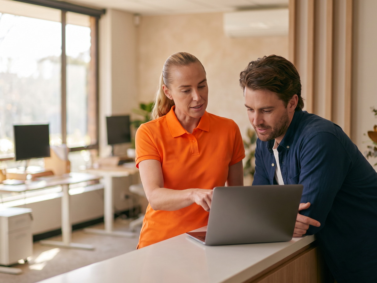 IT Support and Services 1 Technician working through a problem on a laptop with a business customer